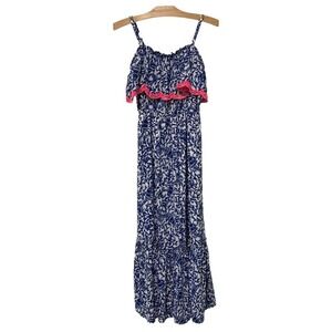 Lilly Pulitzer | Maxi Dress Sleeveless Ruffle Adia Blue Pink- Size Small